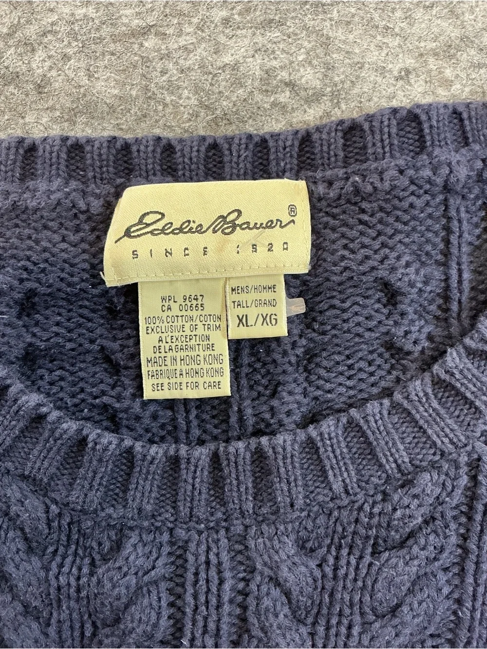 Eddie Bauer Cotton Navy Cable Crewneck Sweater Size XL - Picture 2 of 3